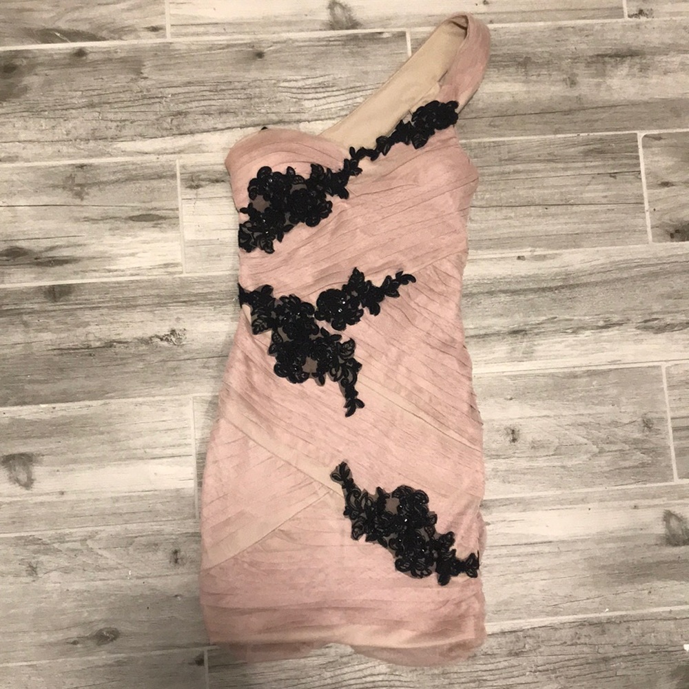 Tan and black cocktail dress